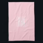 Initialer Monogram | Vit på Ljus rosa Kökshandduk<br><div class="desc">Mjuk ljus rosa med ditt anpassningsbar monogram...  uppslag och modernt.</div>