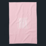 Initialer Monogram | Vit på Ljus rosa Kökshandduk<br><div class="desc">Mjuk ljus rosa med ditt anpassningsbar monogram... uppslag och modernt.</div>