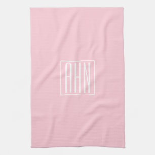 Initialer Monogram Vit på Ljus rosa Kökshandduk