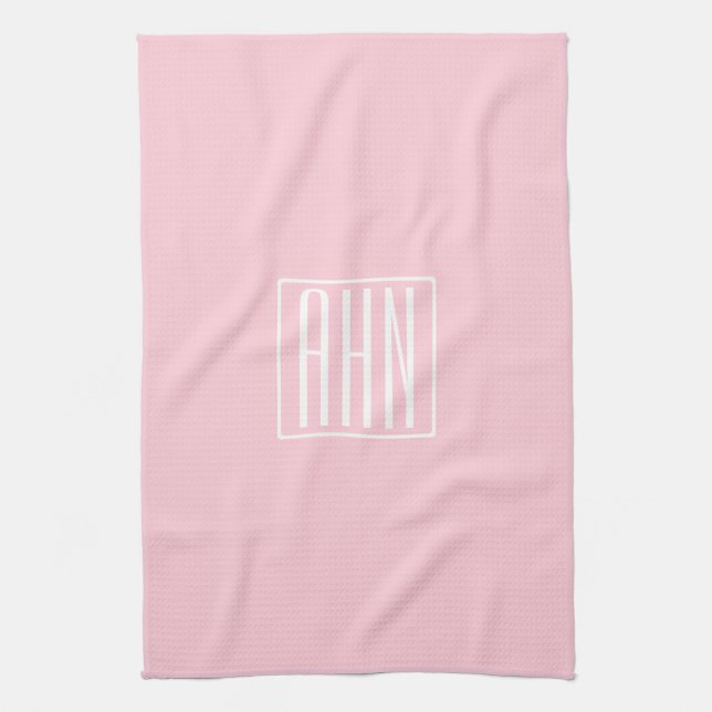Initialer Monogram | Vit på Ljus rosa Kökshandduk (Vertikal)