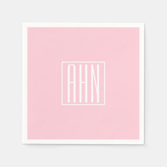 Initialer Monogram | Vit på Ljus rosa Pappersservett (Framsidan)