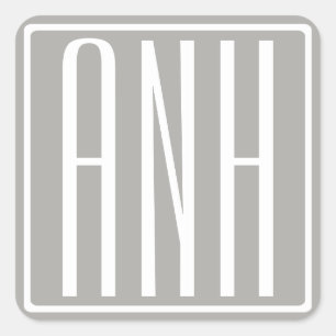 Initialer Monogram Vit På Ljusgrå Fyrkantigt Klistermärke