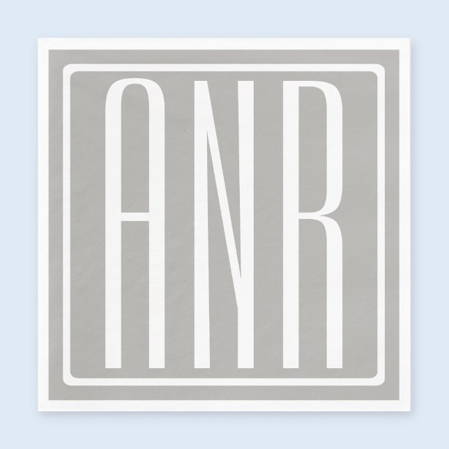 Initialer Monogram | Vit På Ljusgrå Pappersservett (Skapare uppladdad)