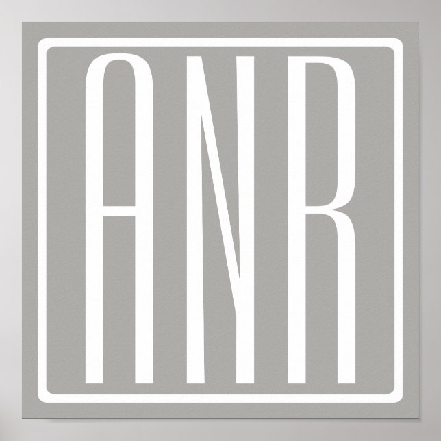 Initialer Monogram | Vit På Ljusgrå Poster (Framsidan)
