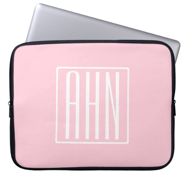 Initialer Monogram | Vit På Ljusrosa Laptop Fodral (Framsidan)