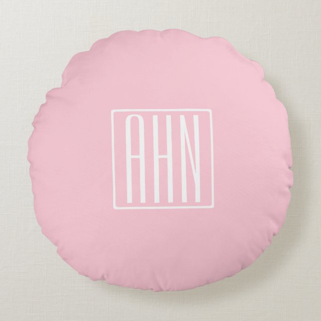 Initialer Monogram | Vit På Ljusrosa Rund Kudde (Framsidan)