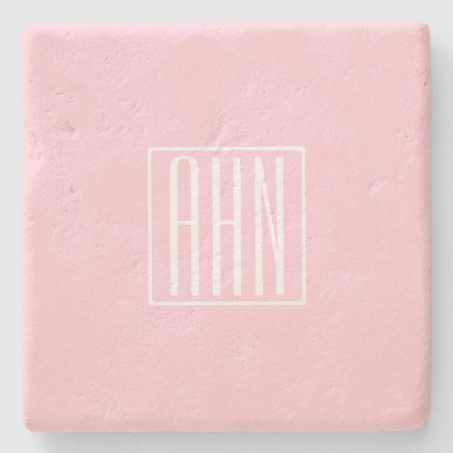 Initialer Monogram | Vit På Ljusrosa Stenunderlägg (Framsidan)