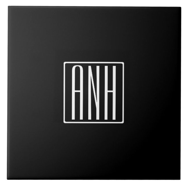 Initialer Monogram | Vit på svart Kakelplatta (Framsidan)
