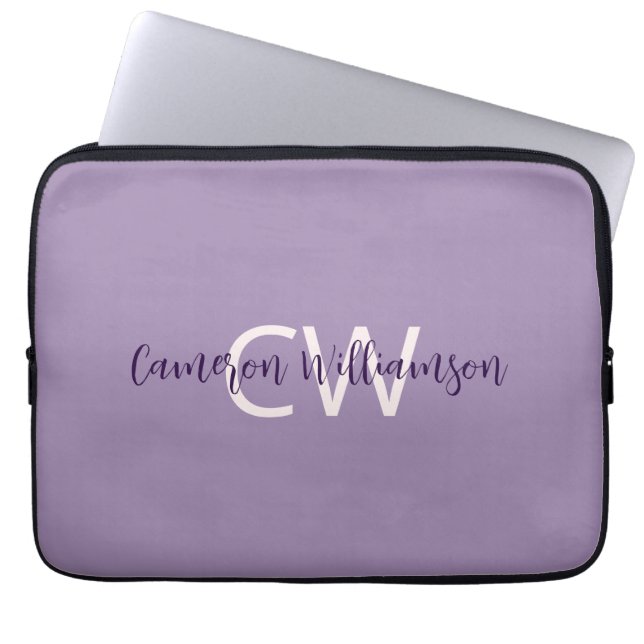 Initialer Namn Sofistikerat Solid Violet Laptop Fodral (Framsidan)