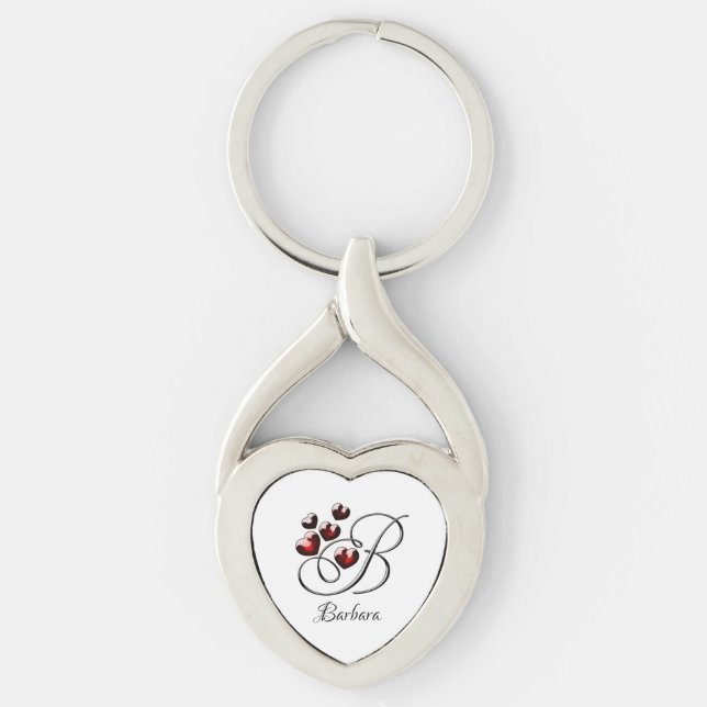Initialer och hjärtan twisted heart silverfärgad nyckelring (Framsidan)