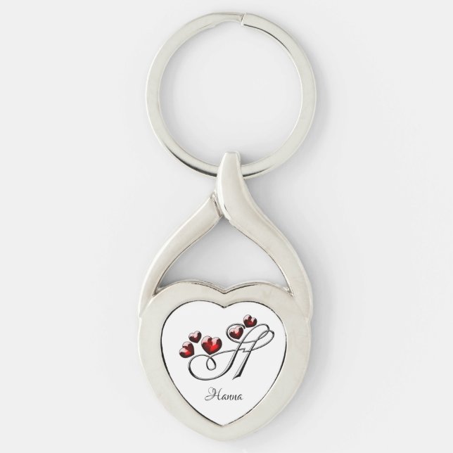 Initialer och hjärtan twisted heart silverfärgad nyckelring (Framsidan)