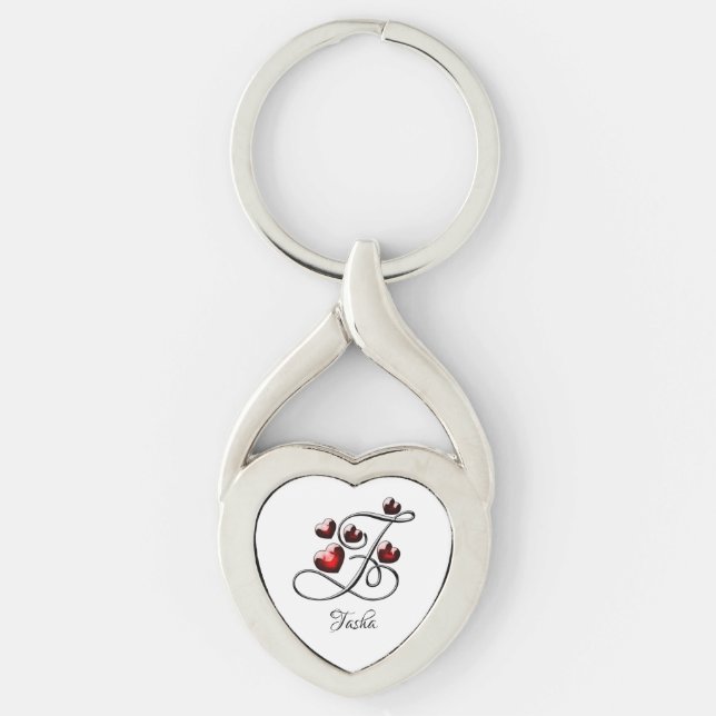 Initialer och hjärtan twisted heart silverfärgad nyckelring (Framsidan)