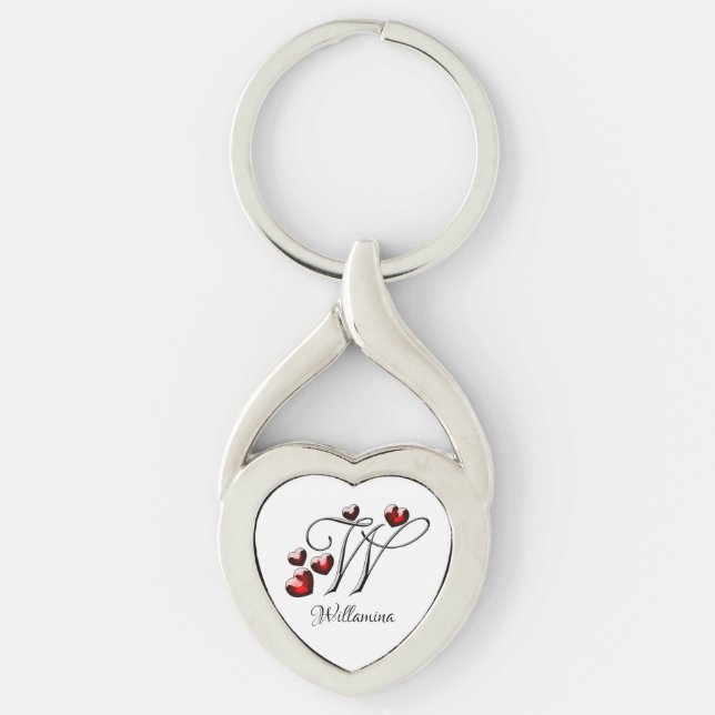 Initialer och hjärtan twisted heart silverfärgad nyckelring (Framsidan)