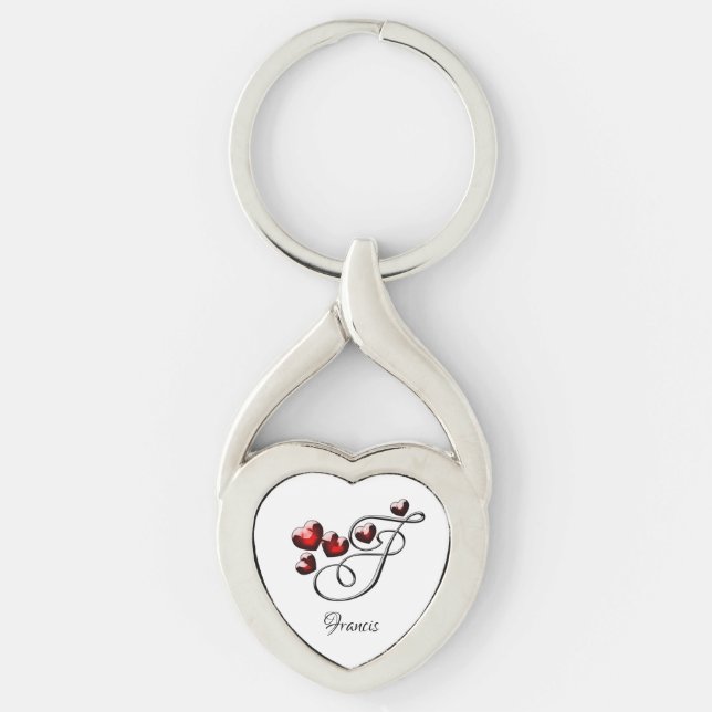 Initialer och hjärtan twisted heart silverfärgad nyckelring (Framsidan)