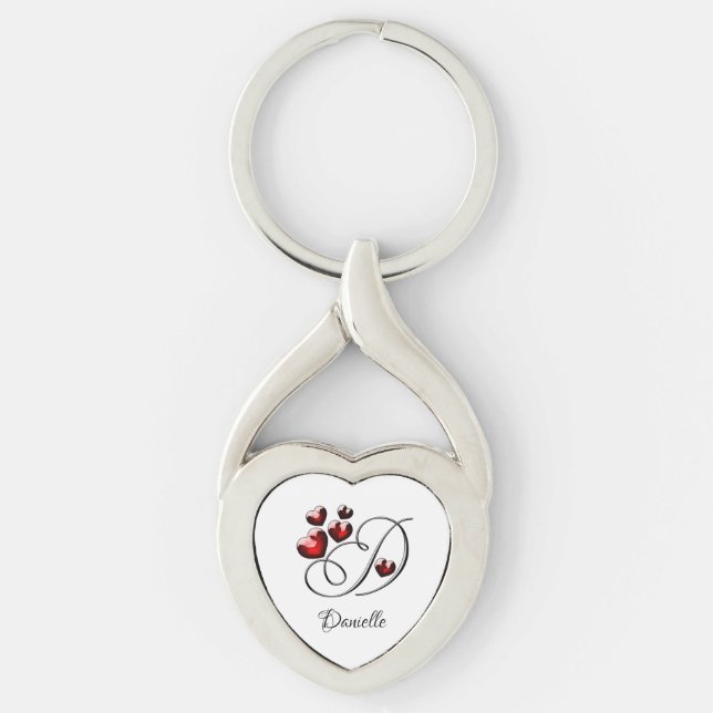 Initialer och hjärtan twisted heart silverfärgad nyckelring (Framsidan)