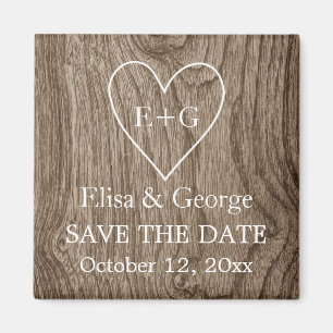Initialer på trä hjärta bröllop Save the Date Magnet