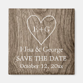 Initialer på trä-hjärtan Spara datum för bröllop Magnet