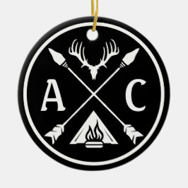 Initialer Rustic Äventyr Round Emblem Julgransprydnad Keramik