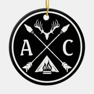 Initialer Rustic Äventyr Round Emblem Julgransprydnad Keramik
