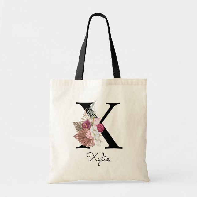 Initialer S Rosa Boho Blommig Tygkasse (Framsidan)