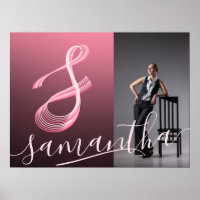 Initialt Brev Rosa-skript Photo Namn Monogram
