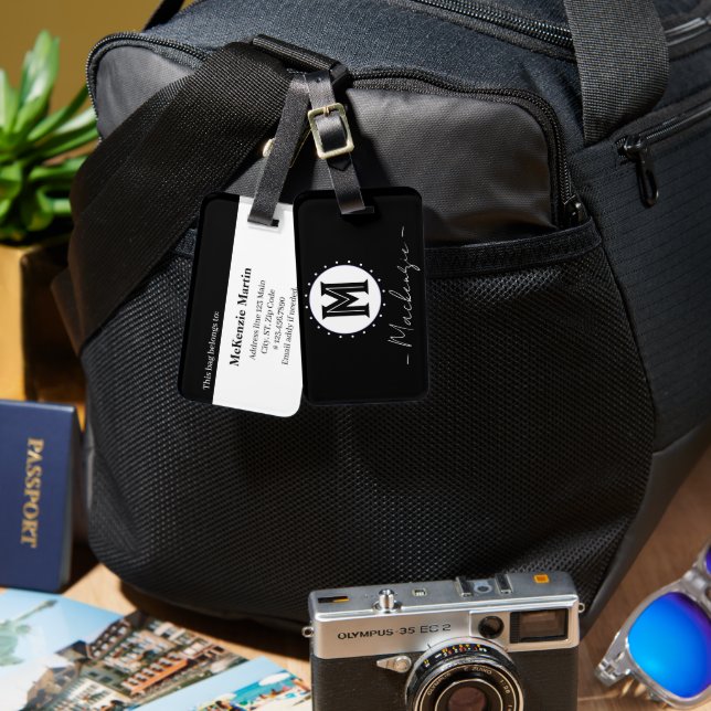 Initialt familjenamn monogram cirkel bagagebricka (Fram & Baksida)