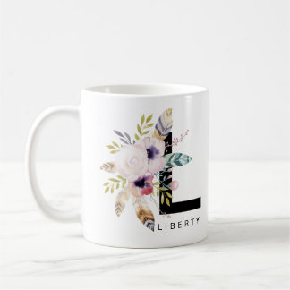 Initialt "L" Boho för alfabetmuggMonogram akvarell Kaffemugg
