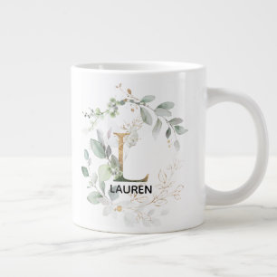 Initialt L Modern Alphabet Greenery Monogram Jumbo Mugg