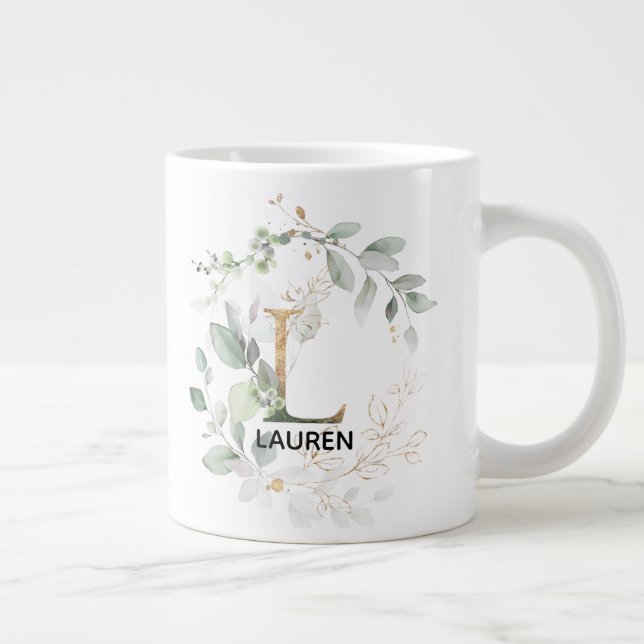 Initialt L Modern Alphabet Greenery Monogram Jumbo Mugg (Höger)