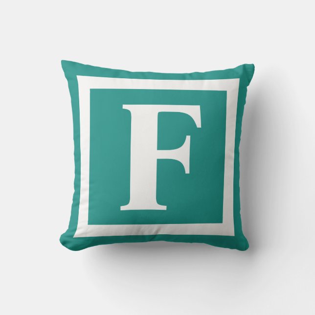 Initialt minimum för Modern Monogram Teal White Kudde (Framsida)
