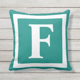Initialt minimum för Modern Monogram Teal White Kudde