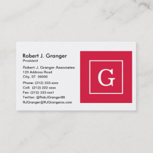 Initialt Monogram för Crimson White Framed Visitkort