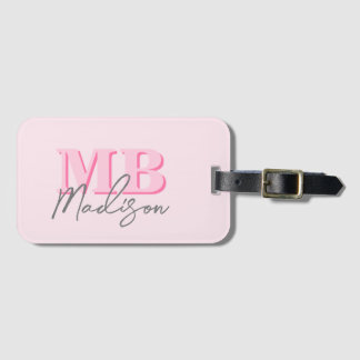 Initialt monogram för minimal modern Rosa Bagagebricka