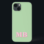 Initialt Monogram för minimal modern Rosa-Grönt<br><div class="desc">Rosa Grönt Minimalist Modern Initial Monogram Phone Case. Skapa din egen personlig iphone case med anpassningsbar initial namn.</div>