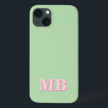 Initialt Monogram för minimal modern Rosa-Grönt<br><div class="desc">Rosa Grönt Minimalist Modern Initial Monogram Phone Case. Skapa din egen personlig iphone case med anpassningsbar initial namn.</div>