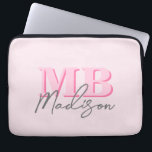 Initialt monogram för minimal modern Rosa Laptop Fodral<br><div class="desc">Skapa din egen personlig laptop sleeve med modernt minimalistiskt initialer och skriv calligraphy monogram namn. Finns i olika storlekar på färg.</div>