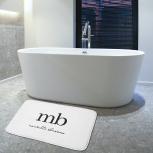 Initialt monogram för Modern Black White-Trendig Badrumsmatta