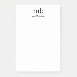 Initialt monogram för Modern Black White-Trendig Post-it Block