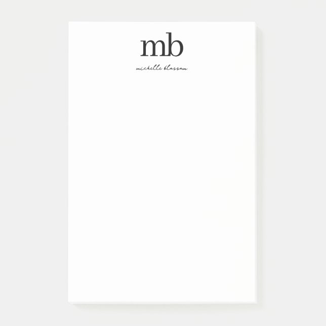 Initialt monogram för Modern Black White-Trendig Post-it Block (Framsida)