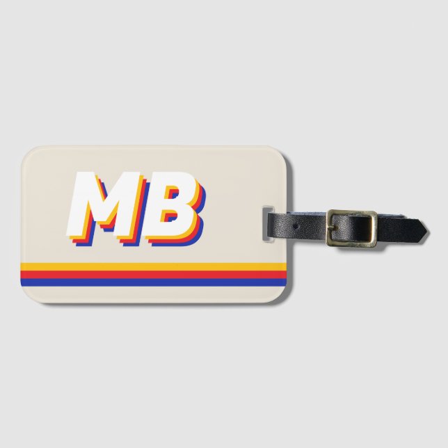 Initialt Monogram för Retro Rand Personlig Bagagebricka (Framsida horisontal)