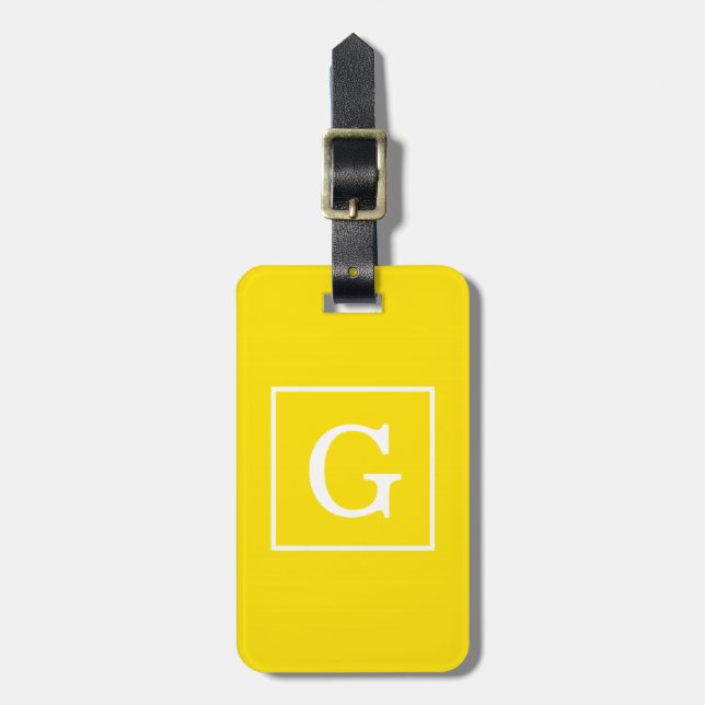 Initialt monogram för vit gult bagagebricka (Vertikal Framsida)