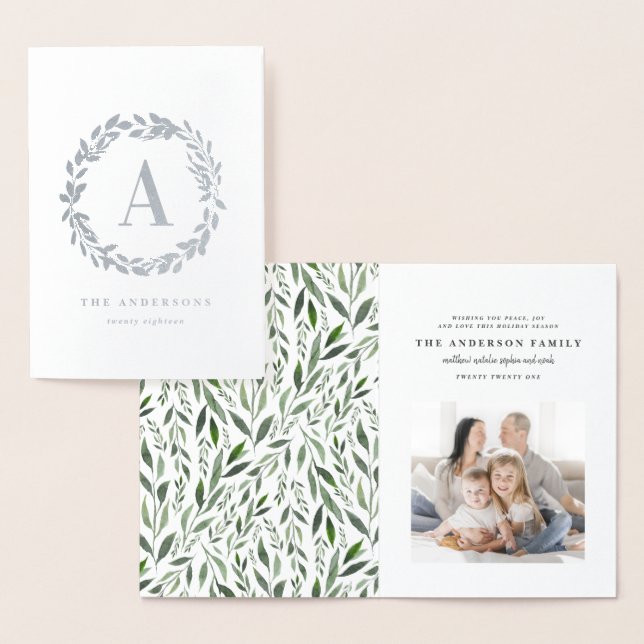 Initialt/monogram vattenfärgkranfoto folierat kort (Display)