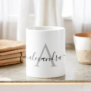 Initialt monogramskript för vit svart Namn-Elegant Kaffemugg