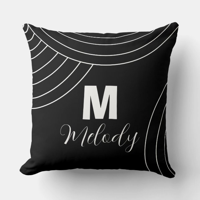 Initialt svartvit modern abstrakt kudde (Framsida)