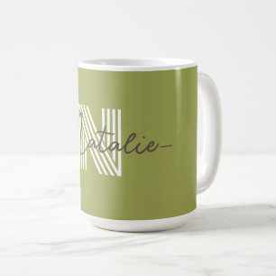 Initiera snyggt och skript namn Oliv grönt söt Kaffemugg