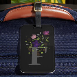 Initieral bokstav F Plus blomsterdesign Bagage Tag Bagagebricka