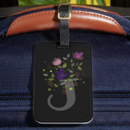 Initieral bokstav J Plus blomsterdesign Resväskemä Bagagebricka