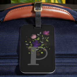 Initieral bokstav P Plus blomsterdesign Resväskemä Bagagebricka