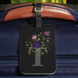 Initieral bokstav T Plus blomsterdesign Resväskemä Bagagebricka
