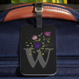 Initieral bokstav W Plus blomsterdesign Resväskemä Bagagebricka